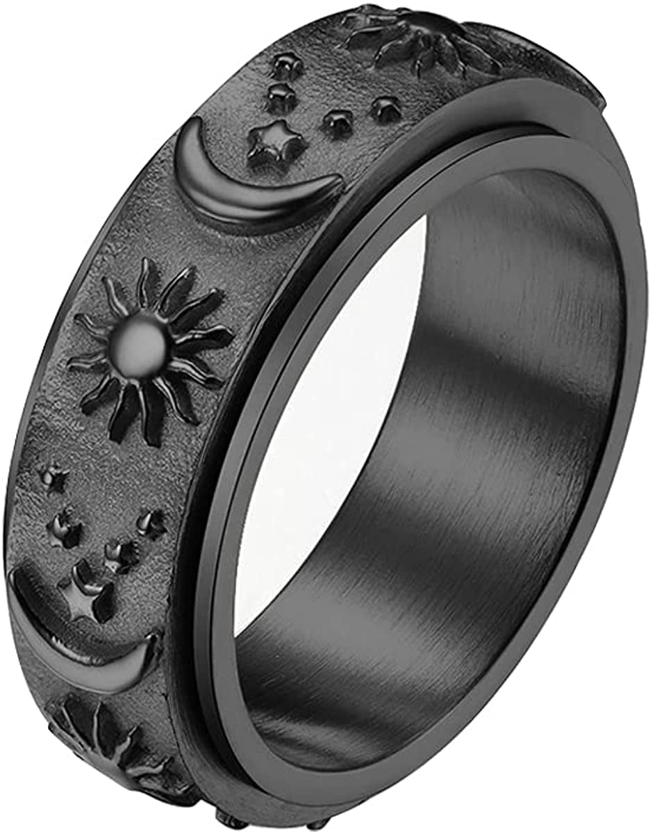 Fidget Rings for Anxiety Stainless Steel Spinner Band Ring for Women Men Relieving Stress Anti Anxiety Moon Star Cool Jewelry Size 6-12 