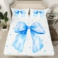 thumbnail image 2 of Feelyou Princess Blue Bowknot Full Size Sheets for Kids, Cartoon Watercolor Ribbon Bed Sheets, Dreamy Stars Sheet Sets, Breathable Home Decor, 4 Pieces, 2 of 7