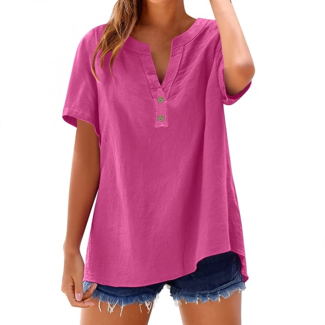 T-Shirts Femmes Lot Mode Décontractée Col en V Manches Courtes Haut T-Shirt - Hontri