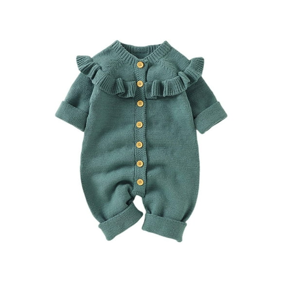 Amzcrzy Baby Girl Clothes 0-18 Months Unisex Baby Boy Newborn Onesies Long Sleeve Button Infant Romper Round Neck Knit Romper