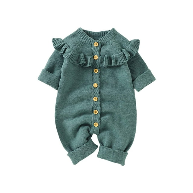 Chbgutlmr Baby Girls Clothes Toddler Fall Ruffle Button Long Sleeve Sweater Onesie Infant Knit Cute Romper