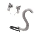 thumbnail image 4 of Conjunto de disfraz con pinza para el pelo y cola de orejas de gato, regalos y accesorios de animales para disfraces y cosplay. Gris, 4 of 9