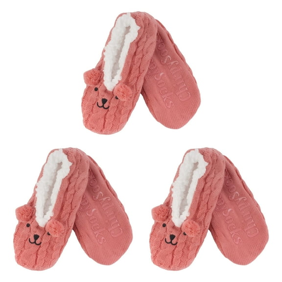 BambooMN Adult Super Soft Warm Cozy Animal Slippers Pink Bear, Large 3 Pairs