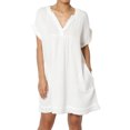 thumbnail image 1 of Robe Mini Babydoll en Gaze de Coton à Manches Courtes Col en V Décontractée pour Femmes, 1 of 7
