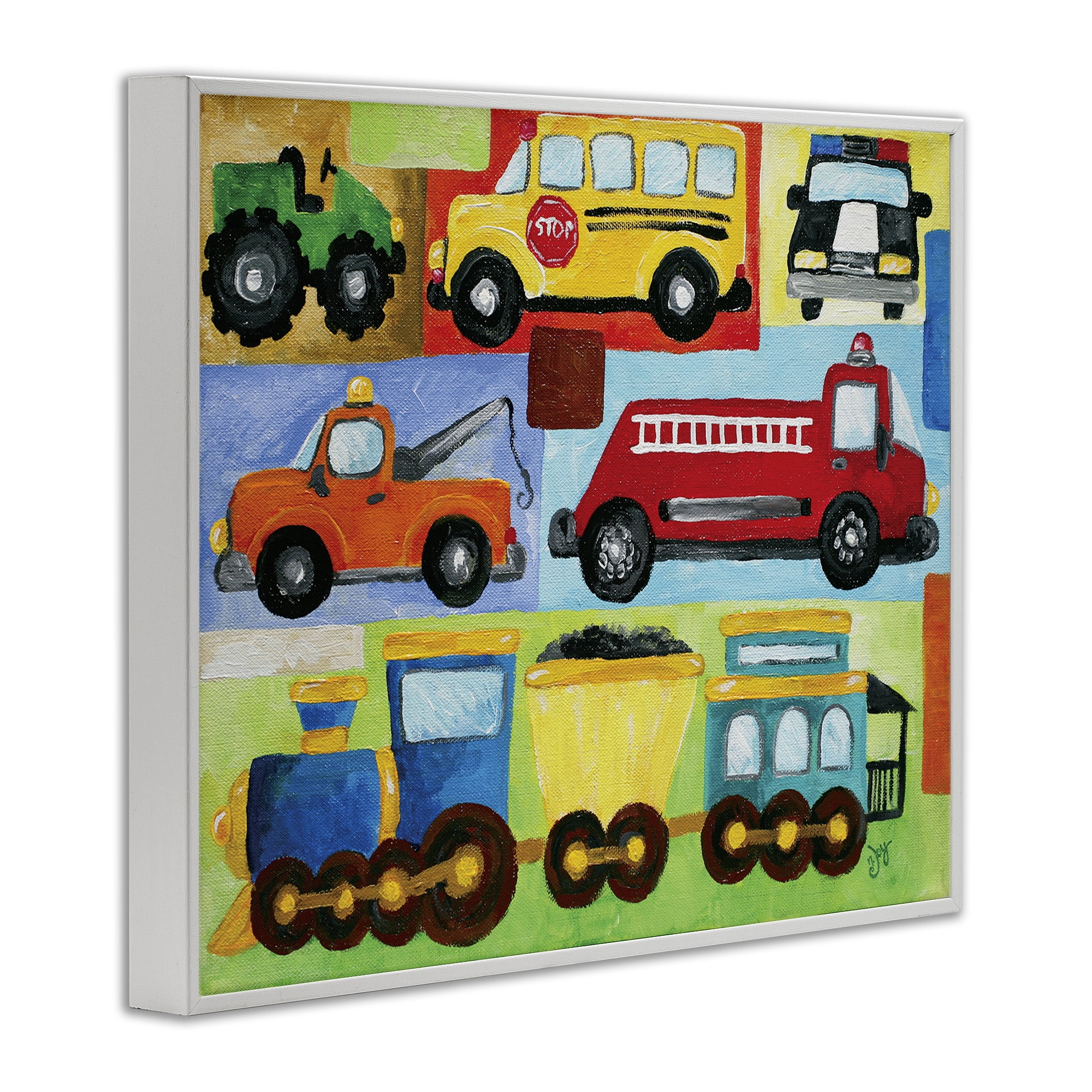 Stupell Industries Whimsical Transportation Collage Art for Kids Painting White Framed Art Print Wall Art, 14 x 11