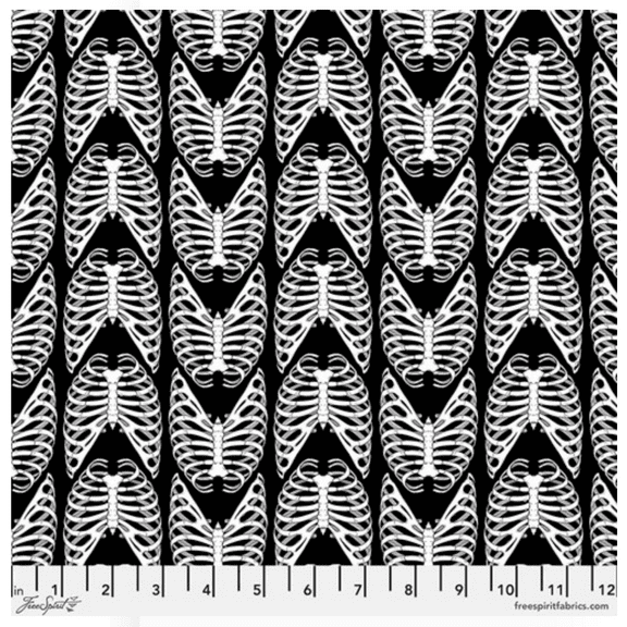 Free Spirit Rachel Hauer Scaredy Cat Rib Bones Black Cotton Fabric By Yard