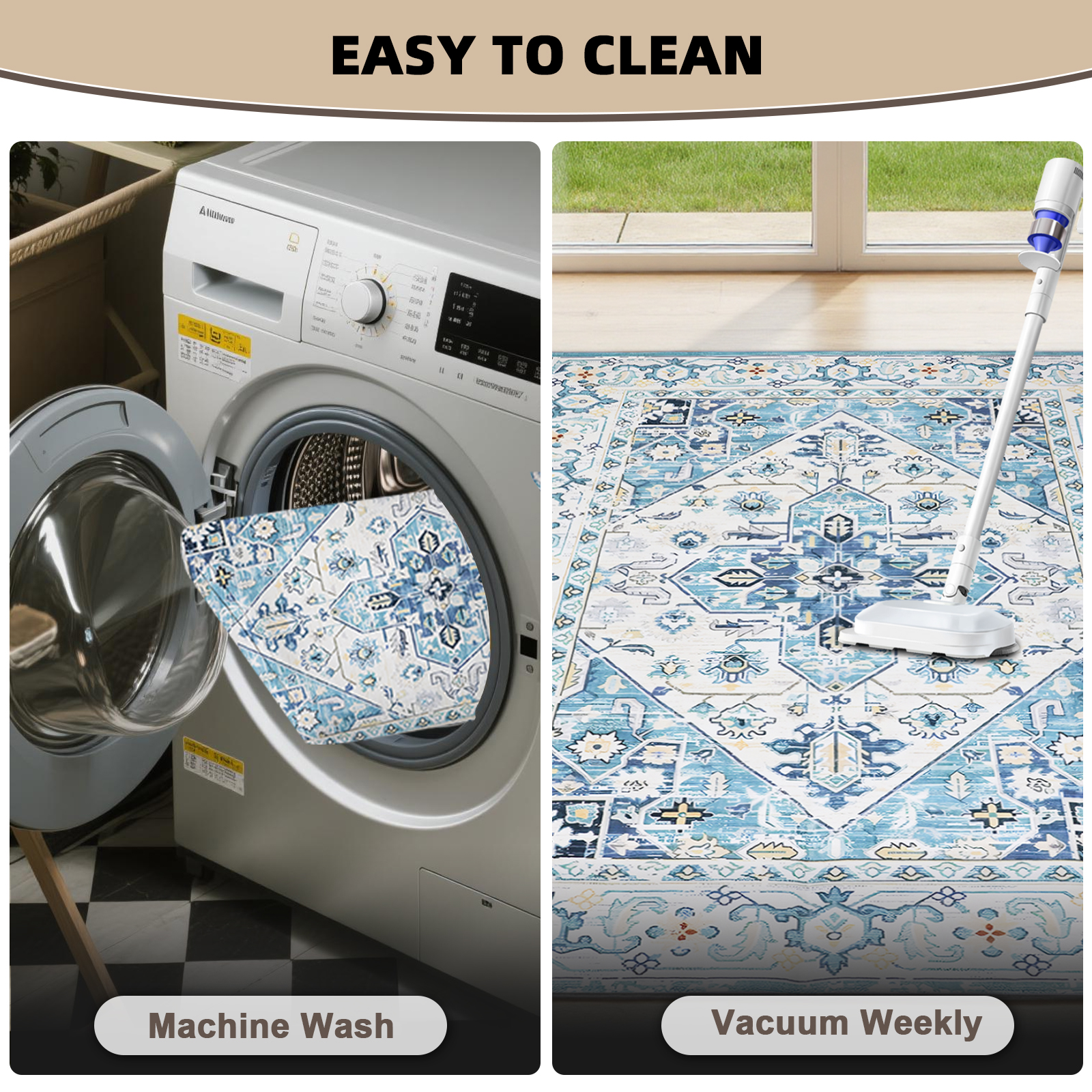 FANOTEK Indoor Area Rug for Bedroom Dining Room Living Room 8 x 10 ft Faux Wool Floor Rugs Washable Non Slip Carpet Rugs Mats