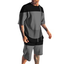 Cathalem Big and Tall Men 2 Piece Short Sets Outfits Summer Men 2 Piece Outfits Summer Casual Crew Neck Muscle Short Sleeve Tee Shirts and Classic Fit Sport Shorts Set Tracksuit(Gray,XXXXL)