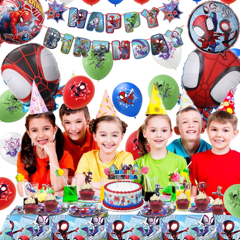Spidey et ses incroyables amis décorations d'anniversaire, Spidey Friends  Party thème Bannière joyeux anniversaire, ballons, gâteau pour l' anniversaire de Spiderman De