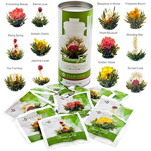 Teabloom Natural Blooming Tea Flowers Biggest Variety Of Flowering Tea In Beautiful Gift Canister Fresh New Tea Flowers Walmart Com Walmart Com