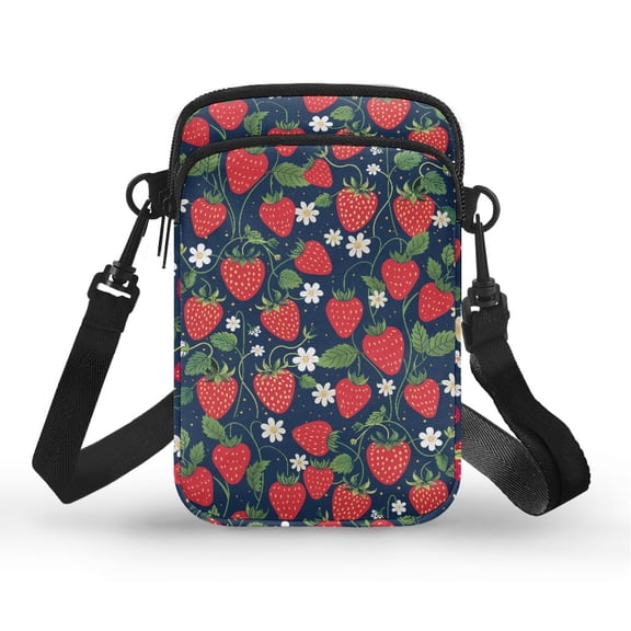 HELLHERO Women Adjustable Shoulder Strap Sling Bag, Polyester Women Messenger Bag for Adult, Red Strawberries on Blue