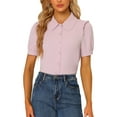 thumbnail image 1 of Haut à col Peter Pan pour femmes INSPIRE CHIC, manches courtes, à boutons, rose, 1 of 1