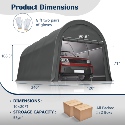 Anti-Snow 10x20 FT Carport, Commercial Grade Heavy Duty Portable Garage Canopy with Steel Frame & Vented Roof, Waterproof Outdoor Storage Shed for Vehicle, Boat, RV