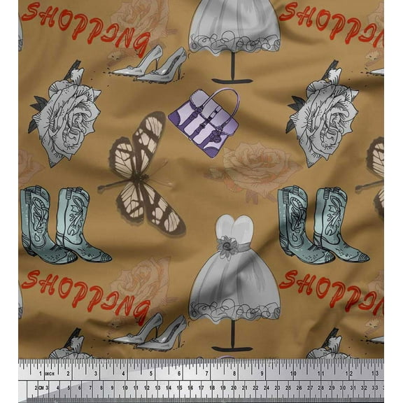 Soimoi Cotton Voile Fabric Women Boots,Handbag & Dress Shopping Decor Fabric Printed Yard 42 Inch Wide