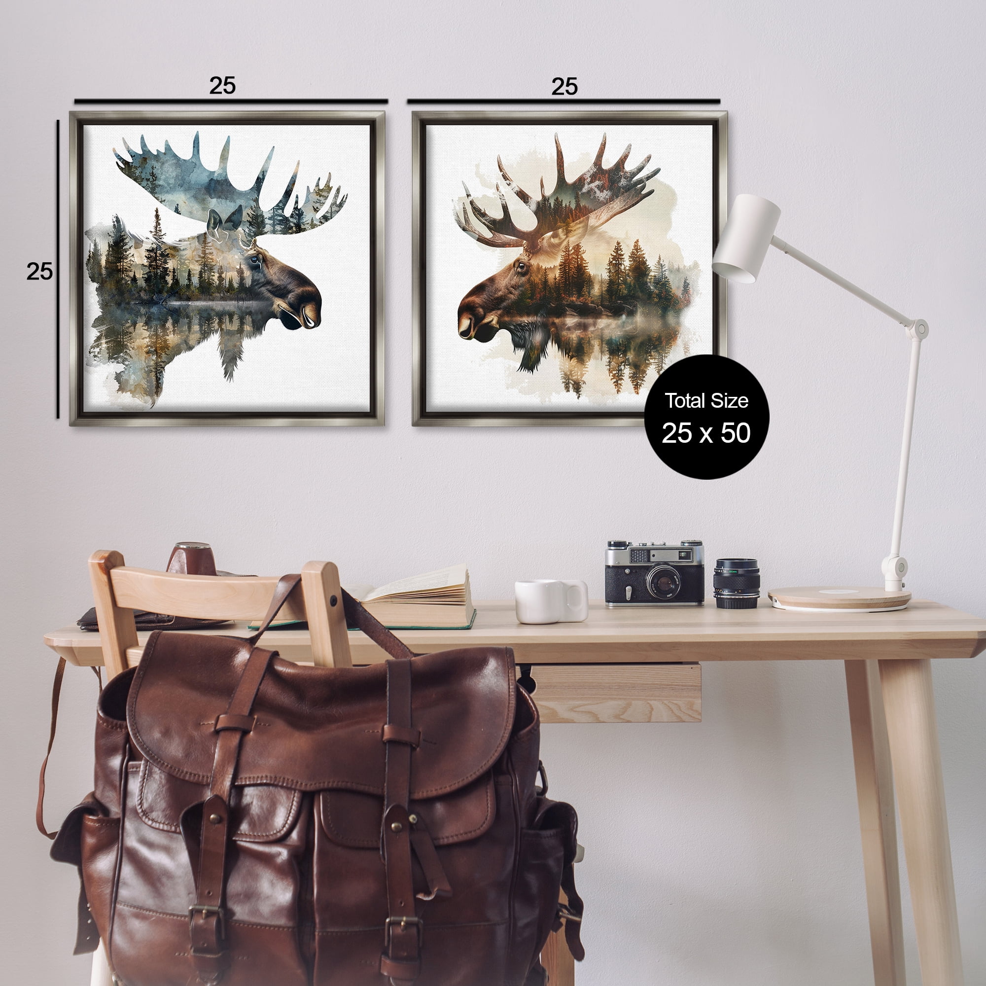 Stupell Industries Woodland Moose Forest Silhouettes Animals Painting Gray Floater Framed Canvas Art Print Wall Art, 25 x 25, Set of 2