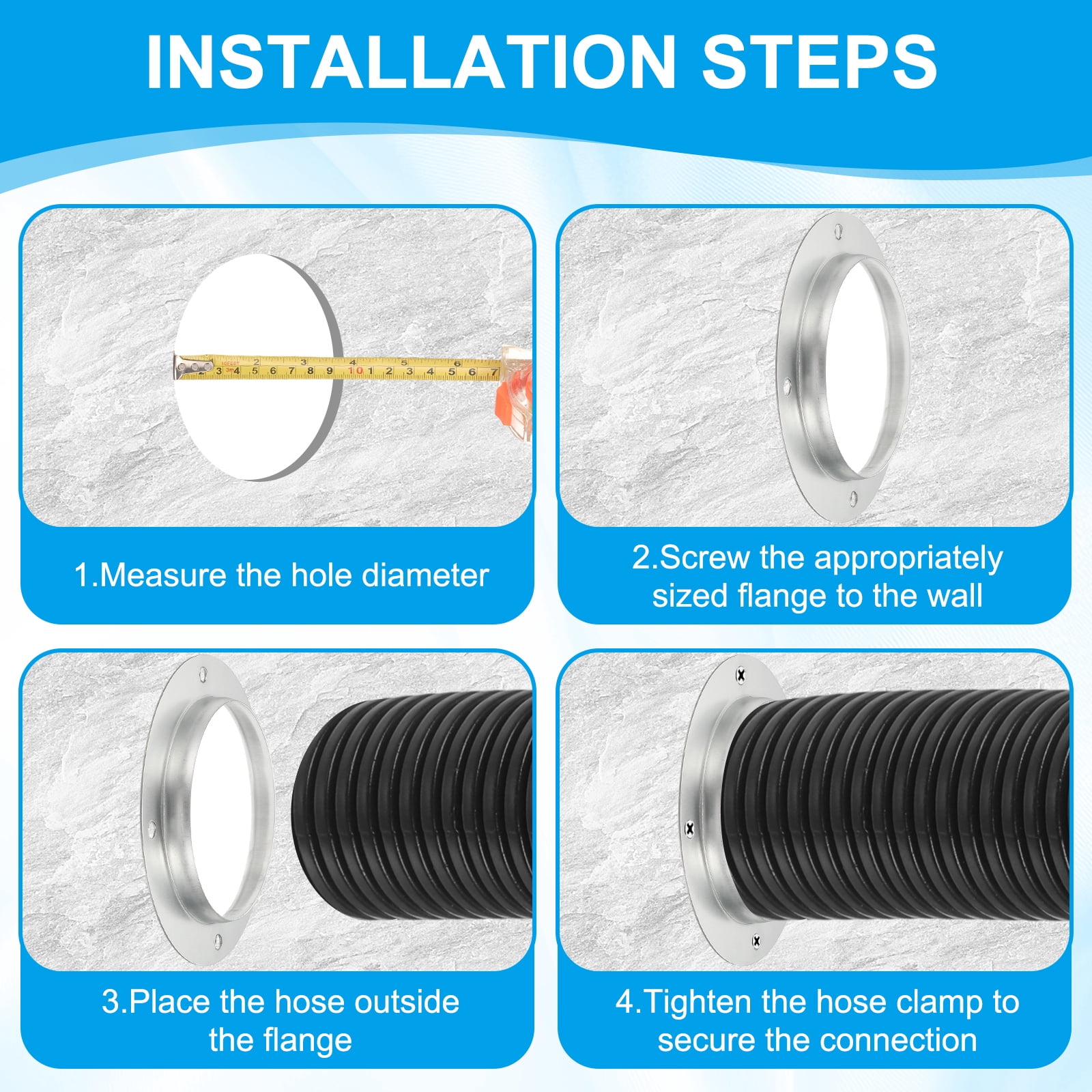 Uxcell 2Pcs 4 Inch Duct Connector Flange, Metal Straight Pipe Exhaust Flange Duct Mounting Plate for Heating Cooling Ventilation HVAC System, Galvanize Steel