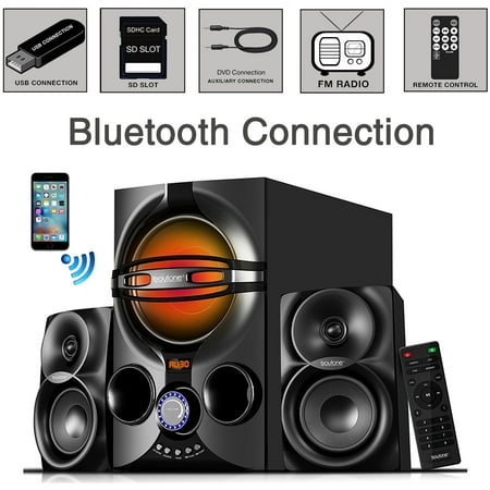 Boytone BT-424FN, 2.1 Bluetooth Powerful Home Theater Speaker Systems, FM Radio, SD Slot, USB Port, MP3 Format, Digital Play Back, 40 Watts, RGB Light, Remote Control, for Smartphone,