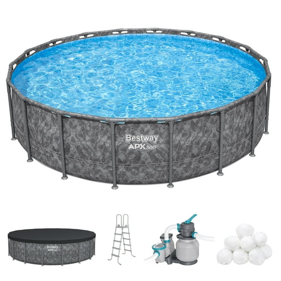 Bestway APX 365 18'x52" Metal Frame Above Ground Pool w/ Sand Filter Pump, Ladder & Cover