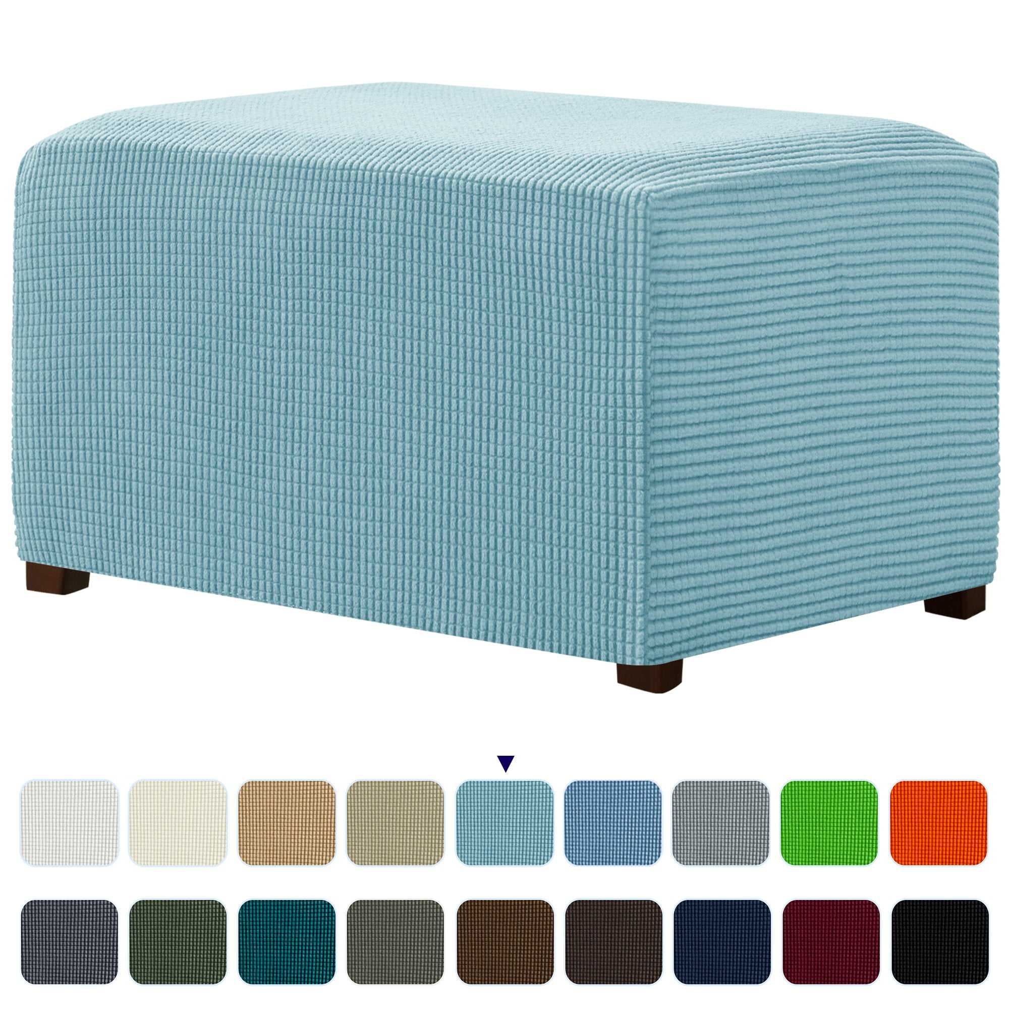 jacquard lake blue,S Stool Protector Cover with Elastic Bottom Dustproof Removable Washable Footrest Pouffe Covers Highdi Square Ottoman Cover Rectangle Stretch Footstool Slipcover