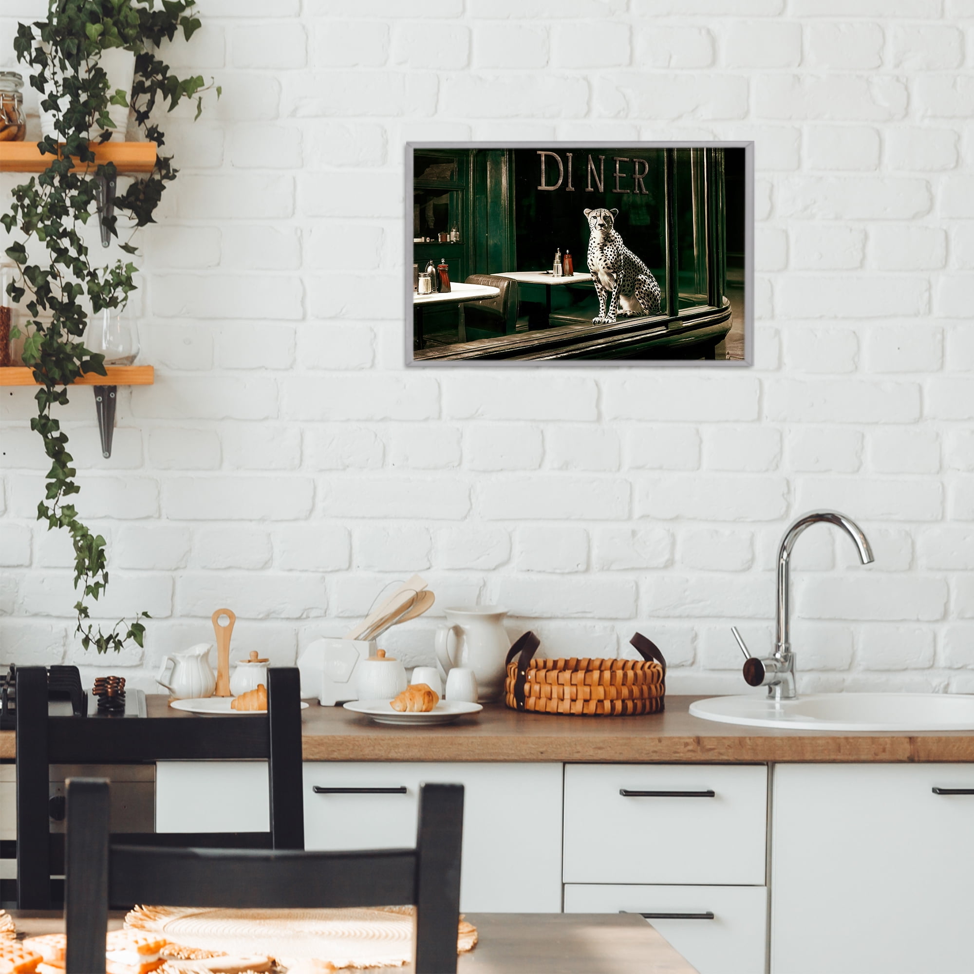 Stupell Industries Diner Sentry Leopard Gray Framed Giclee Art, design by Annabelle Hall