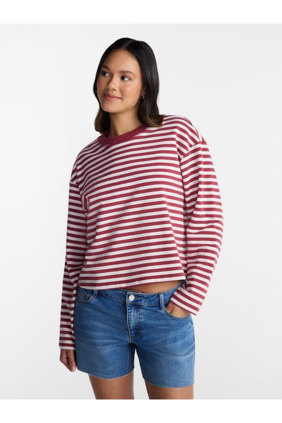 Oversize LS Stripe Tee, Womens Sizes XXS-XXL