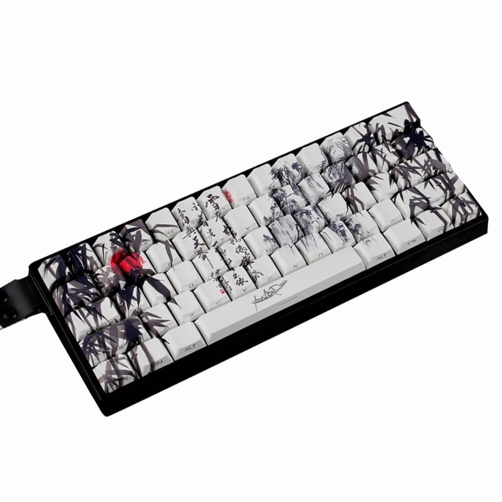 60% 68% ANSI ISO Layout PBT Cherry Profile Keycaps With Bamboo Forest Artwork For 61/64/68 Mechanical Keyboards