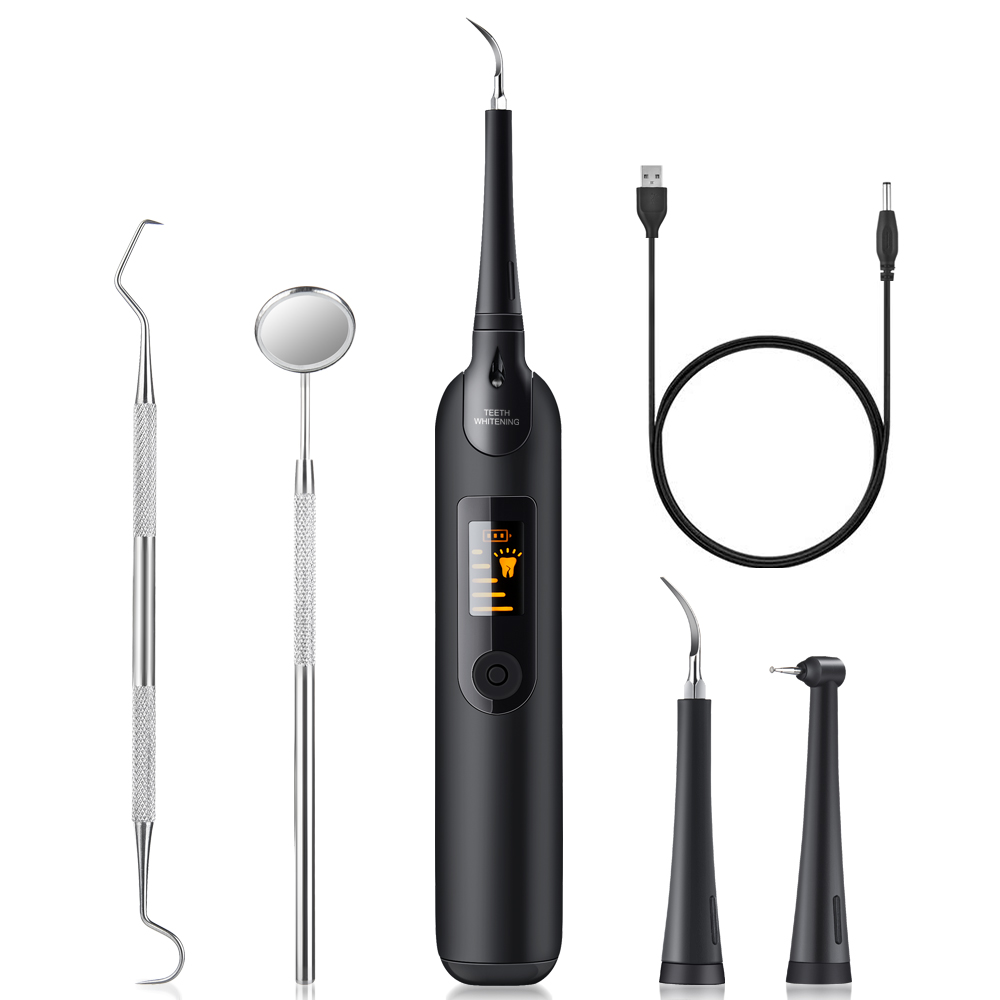 Electric Plaque Remover for Teeth, Tooth Cleaner Dental Calculus Remover Teeth Cleaning Kit with LED Display， 5 Adjustable Modes, 2 Replaceable Clean Heads and 1 Mouth Mirror