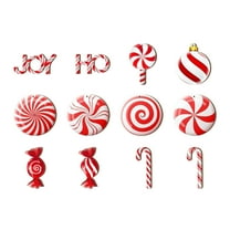 BinKFF Christmas Decoration - 12 Pieces Wooden Candy Cane Ornaments for Christmas Tree Decor - Red Peppermint Lollipop Hanging Decorations for Holiday Home Party