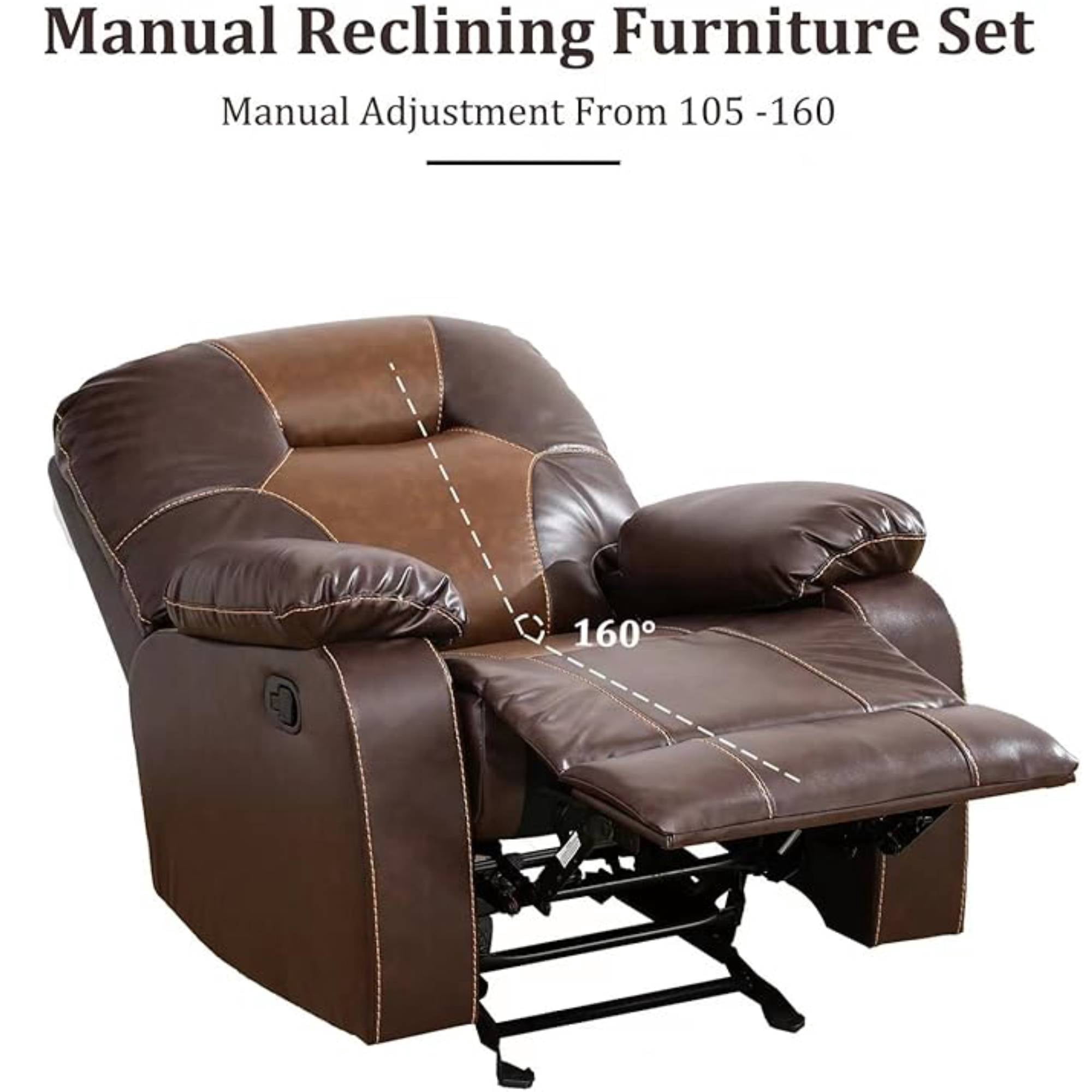 Leather Recliner Chair, Manual Reclining Chair Single Sofa Chair for Living Room,Bedroom, Brown