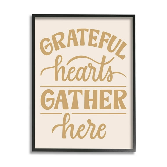 Grateful Hearts Gather Here Phrase Holiday Graphic Art Black Framed Art Print Wall Art