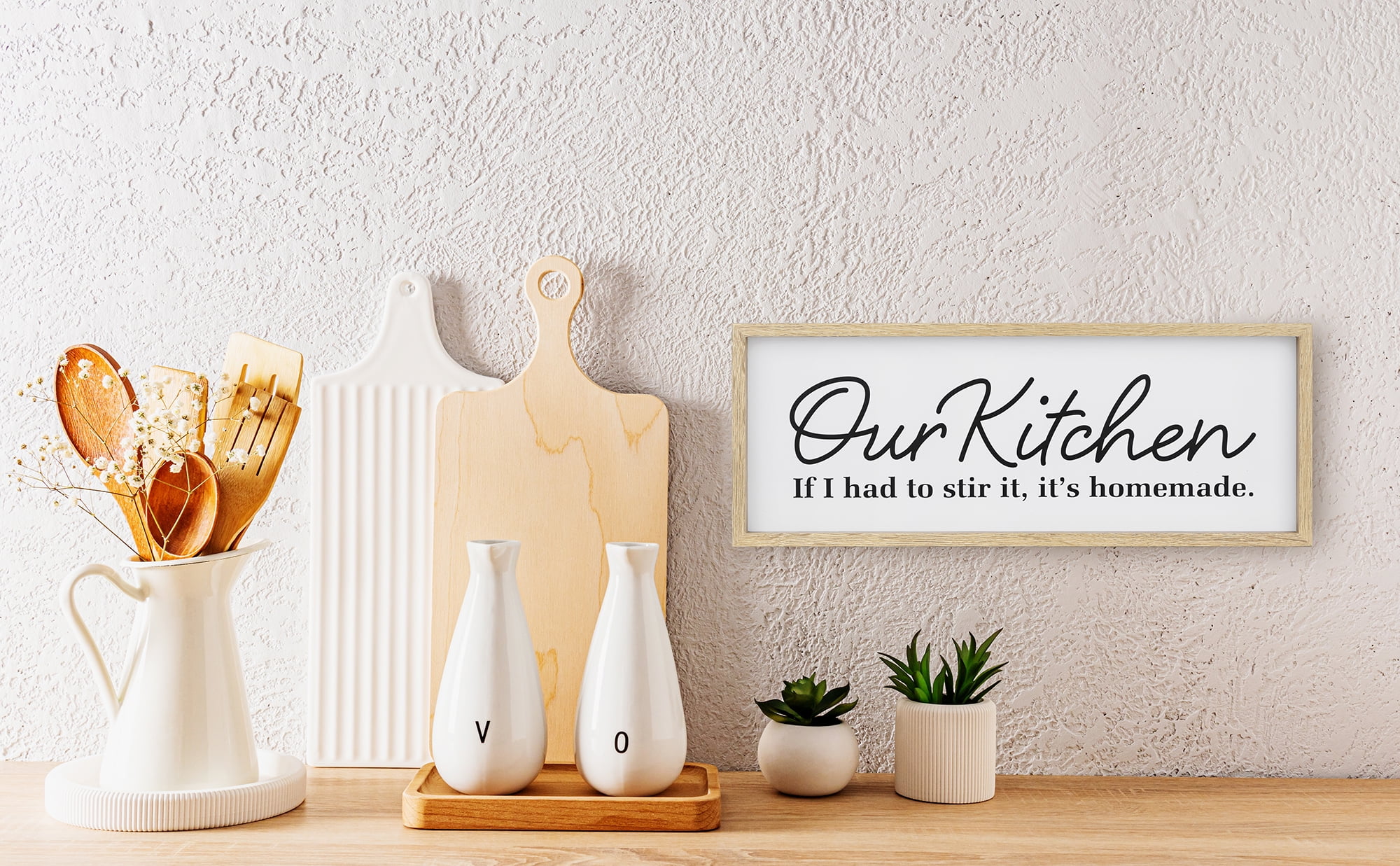Mainstays 15.5" Our Kitchen Block Tabletop Sign, Beige and Black
