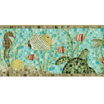 Trimz Under the Sea Tile Mosaic Wallpaper Border - Blue, Green 15' L x 8.2" W - Bathroom Wallpaper Border