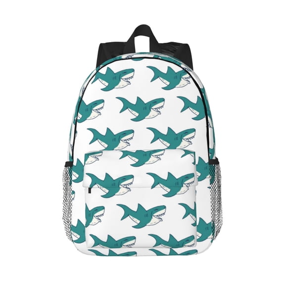 Saiise Cartoon Shark 15in Lightweight Student Backpack Water Resistant School Laptop Bag Travel Daypack Padded Straps Ergonomic Bookbag Compact 11.8x15.4in