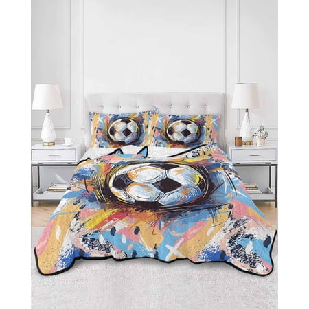 Quilts Twin XL Size Sports Football Minimalist Painted Art Soft Comforter Bedding Set for Bed Lightweight Quilted Bedspread with Pillow Cover(2 Pieces) for All Season 68x98 Inch