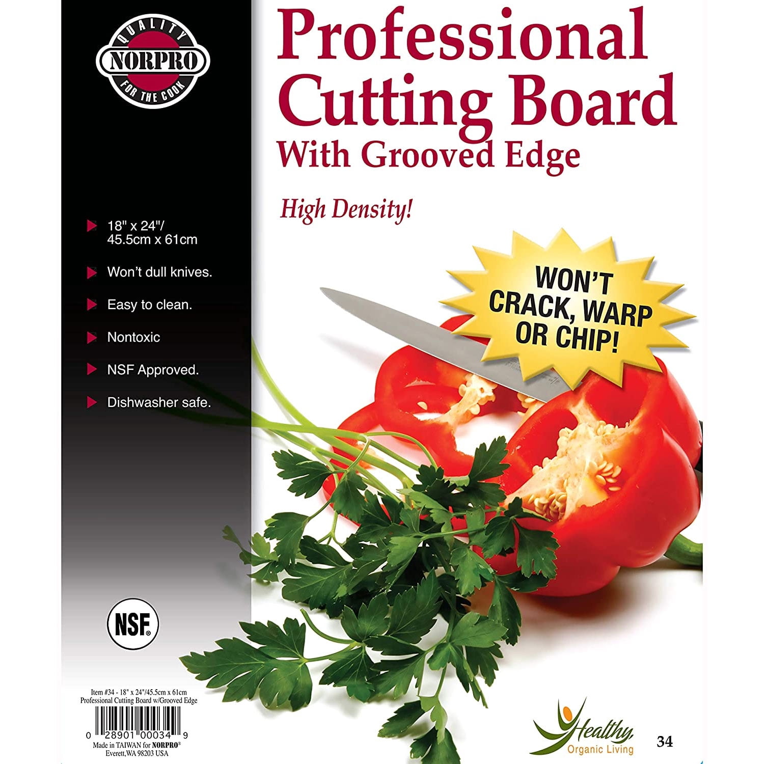 Norpro 24 x 18 Inch Professional Dual Sided Cutting Board Chopping Block, White