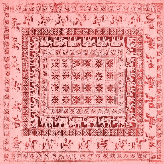 Ahgly Company Indoor Square Oriental Red Industrial Area Rugs, 5' Square