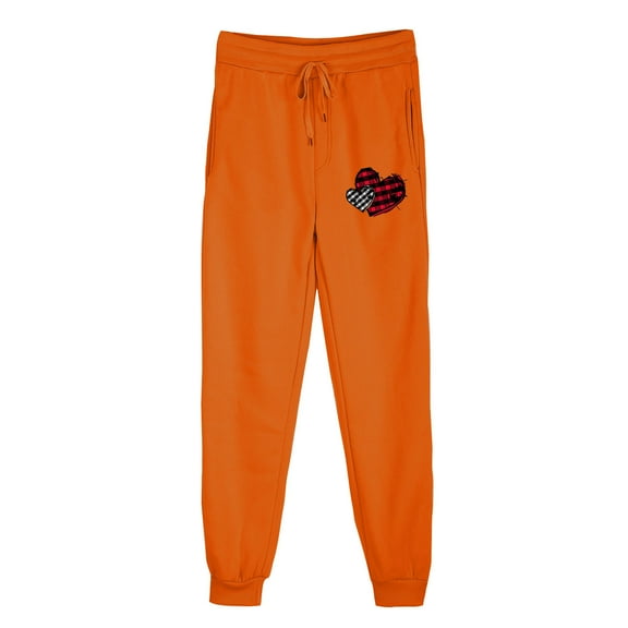 Baggy Sweatpants for Women Heart Print Tie Waist Loose Joggers Pants with Pocket Workout Running Fall Cute Casual Trousers, Orange, XXL
