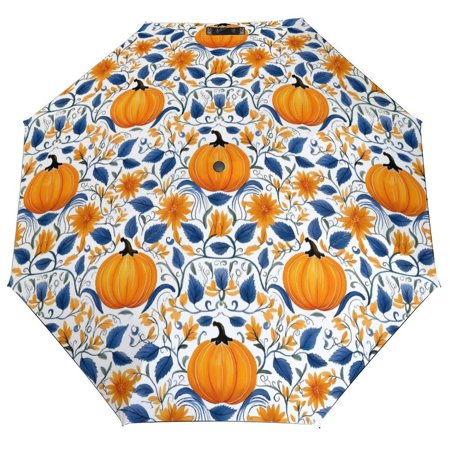 

ANYWAY.GO Windproof & Water-Resistant Compact Foldable Travel Umbrellatotes Autumn Pumpkin Leaves Portable Travel Umbrella，Diameter 42.5 in