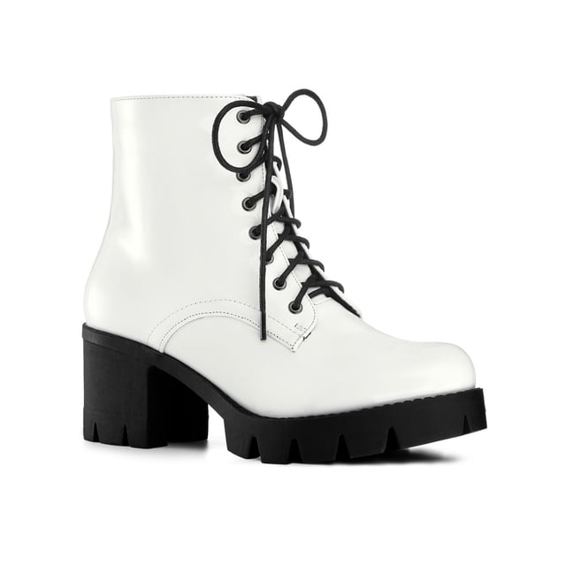 Unique Bargains Bottes de Combat à Talons Épais à Plateforme pour Femmes