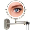 thumbnail image 1 of Rechargeable wall-mounted illuminated vanity mirror, extendable double-sided vanity mirror with 10x magnification - brush nickel, 1 of 4