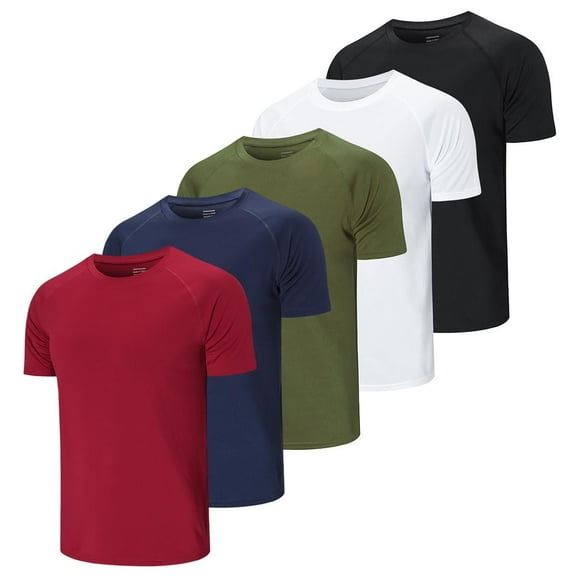 5 Packs Running Tops Men's Casual Crew Collar Shirt Workout Quick Drying，Breathable，Comfortable，Suitable For Gym Top Moisture Wicks Sports T-shirt Short Sleeved Blazer.