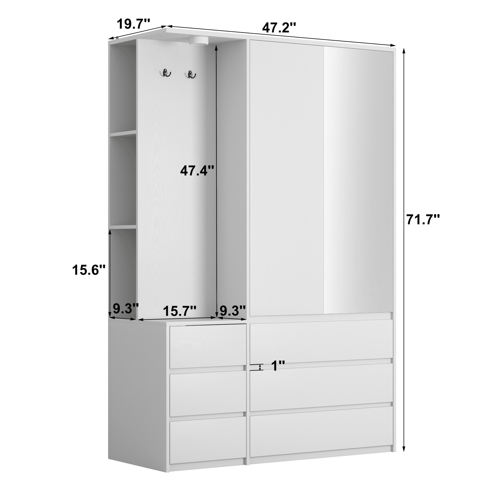 72" Tall Wardrobe Closet,Wooden Wardrobe with 2 Doors & 6 Drawers,Modern Clothing Storage Cabinet with Storage Shelves,Hanging Rail for Bedroom,White