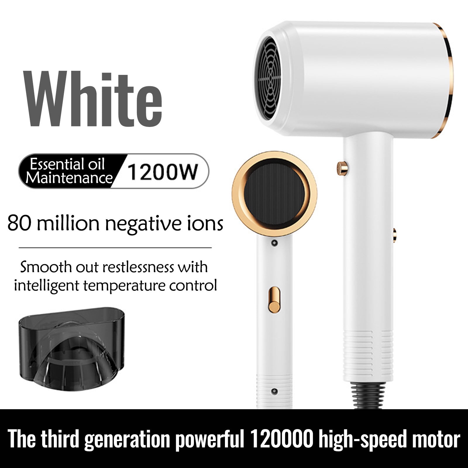 Vfedsrsge Electric Hair Dryer High-Power,Blue Light Hair Care Gradient Electric Household Constant Temperature Cold and Hot Silent Hair Dryer,White