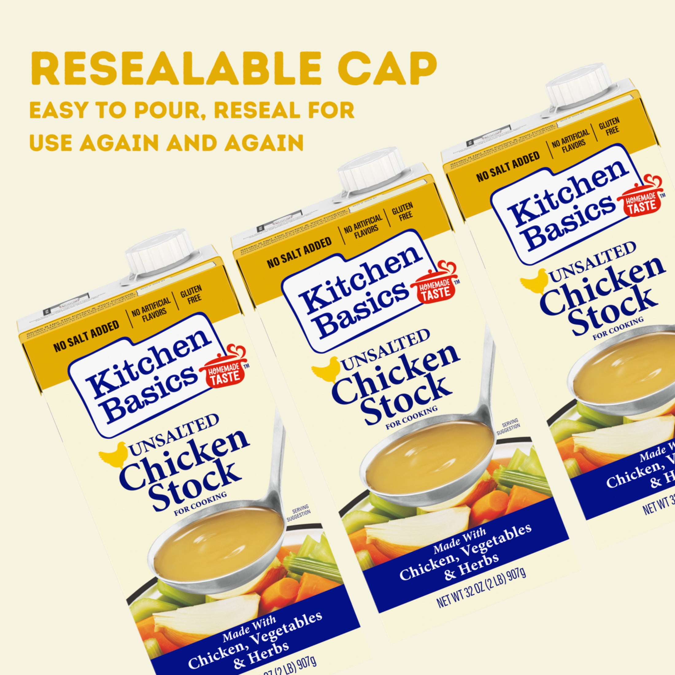 (6 pack) Kitchen Basics Unsalted Chicken Stock, 32 oz Carton