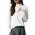 thumbnail image 4 of Aobny Women's Solid Color Long Sleeved Round Neck Knitted Sweater Thin,White,L, 4 of 5