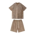 thumbnail image 2 of Zimjoy Men's Two Piece Summer Set Vintage Acid Wash Cotton Short Set Crew Neck Half Sleeve T-Shirts and Baggy Shorts Khaki XL, 2 of 7