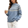 thumbnail image 2 of Women's Fair Isle Sweater Mock Neck Long Sleeve Loose Fit Casual Pullover Top, 2 of 8