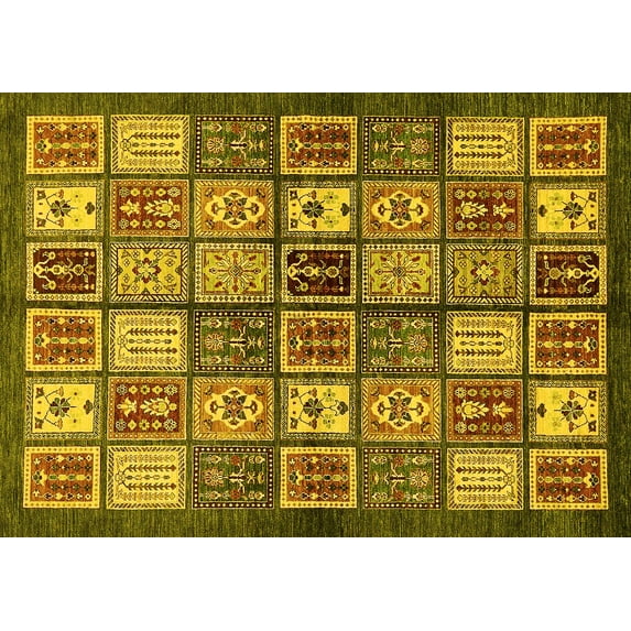 Ahgly Company Machine Washable Indoor Rectangle Abstract Yellow Modern Area Rugs, 2' x 4'