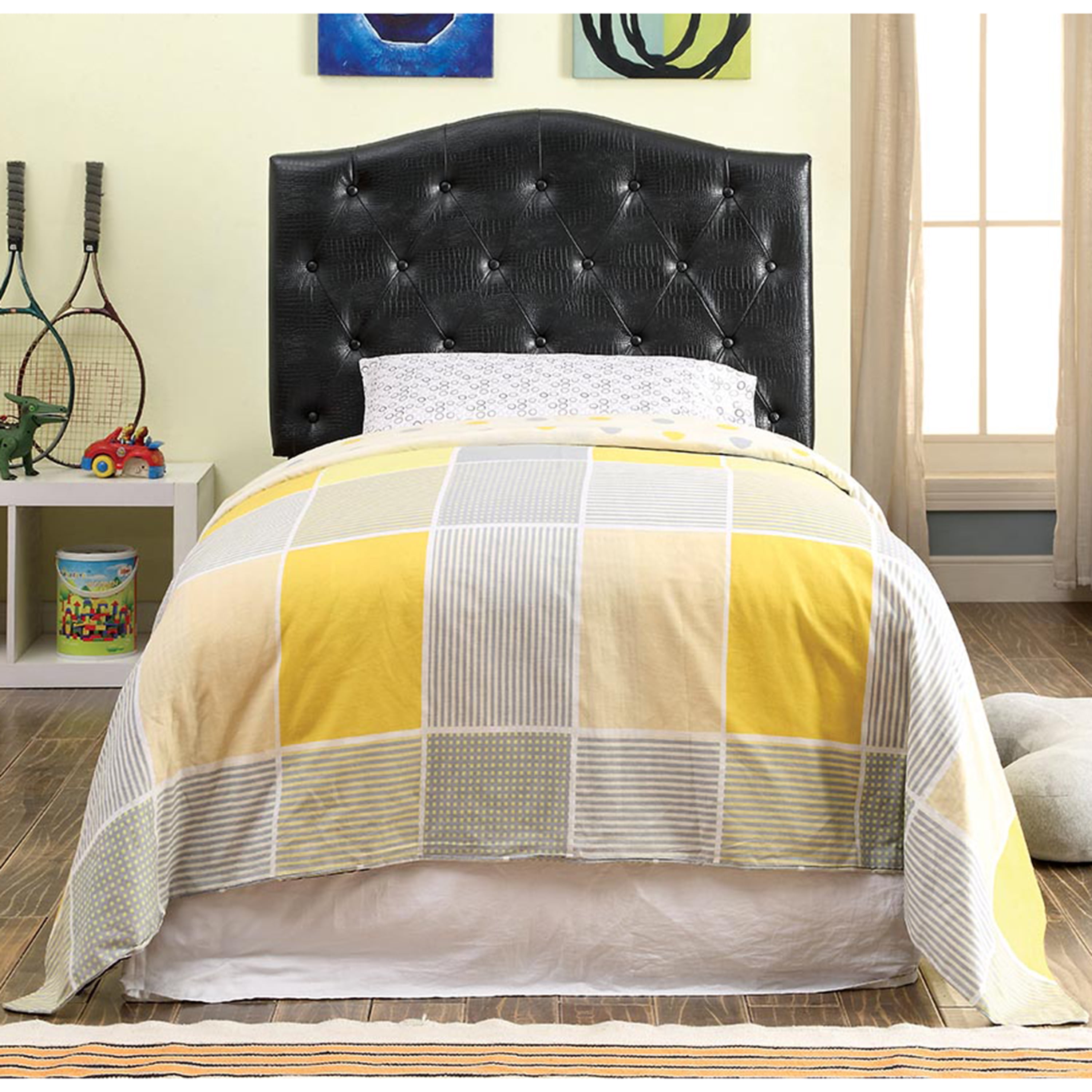 Furniture of America Hennley Crocodile Faux Leather Headboard, Twin, Black