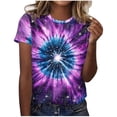 thumbnail image 2 of Women's Mardi Gras Shirts Carnival Printed Round Neck Short Sleeved Loose Casual T-shirt Purple M, 2 of 5